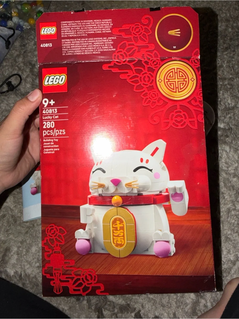 Lego Maneki Neko Lucky Cat Building Set - White, Red, Pink, Gold
